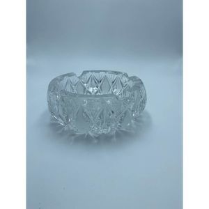 Large Round Ashtray Etched Diamond Lead Crystal VTG Cigar